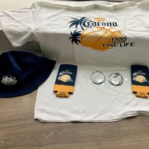 Corona Beer Lot XL Shirt, Bucket Hat, Koozies, Can Opener